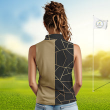 Load image into Gallery viewer, Black and Gold pattern Sleeveless Golf polo shirt custom golf attire for ladies, golfing gifts NQS10359