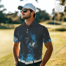 Load image into Gallery viewer, Blue Flame Skull reaper Mens Golf polo shirts custom golf top for men, best golf gifts NQS10360