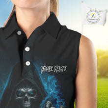 Load image into Gallery viewer, Blue Flame Skull reaper Sleeveless Golf polo shirts custom golf top for ladies, best golf gifts NQS10360