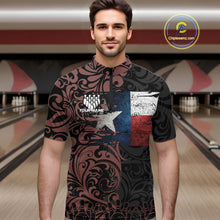 Load image into Gallery viewer, Texas Flag tribal pattern Bowling Polo, 1/4 Zip shirts for men Custom patriotic Team bowling jersey NQS10583