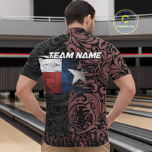 Load image into Gallery viewer, Texas Flag tribal pattern Bowling Polo, 1/4 Zip shirts for men Custom patriotic Team bowling jersey NQS10583