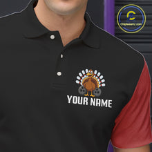 Load image into Gallery viewer, Retro Black and Red Turkey Bowling Polo, Quarter Zip Shirt For Men, Thanksgiving Bowling Team Jersey NQS10370