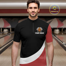 Load image into Gallery viewer, Retro Black and Red Turkey Bowling Polo, Quarter Zip Shirt For Men, Thanksgiving Bowling Team Jersey NQS10370