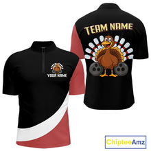 Load image into Gallery viewer, Retro Black and Red Turkey Bowling Polo, Quarter Zip Shirt For Men, Thanksgiving Bowling Team Jersey NQS10370