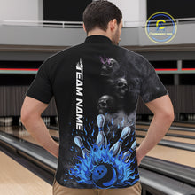 Load image into Gallery viewer, Personalized Smoke Skull Blue Flame Black Bowling Shirts For Men Custom Team Bowling Jerseys NQS10597