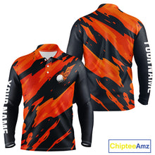 Load image into Gallery viewer, Black and Orange Flame Golf polo shirts for mens Custom mens golf outfit, personalized golf gifts NQS10069