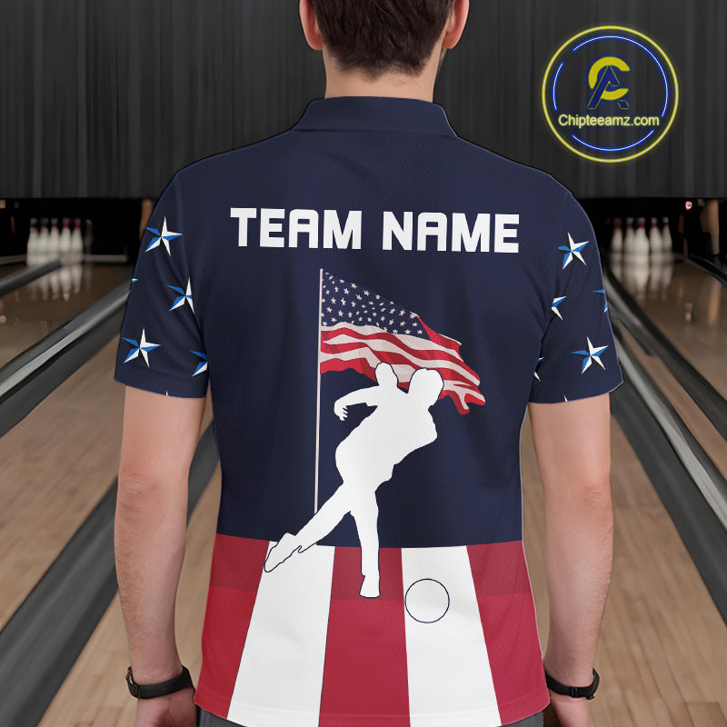 Red, White and Blue American Flag Bowling Team Shirts For Men Custom Patriotic Bowling Jerseys NQS10220