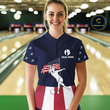 Load image into Gallery viewer, Red, White and Blue American Flag Bowling Team Shirts For Women Custom Patriotic Bowling Jerseys NQS10220