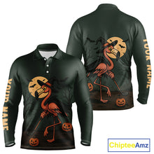 Load image into Gallery viewer, Halloween flamingo Mens golf polo shirt custom Halloween golf tops for men, unique golf gifts NQS10378