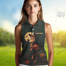 Load image into Gallery viewer, Halloween flamingo Women Sleeveless Polo Shirt custom Halloween golf top for ladies, unique golf gift NQS10378