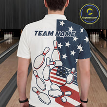 Load image into Gallery viewer, Custom American flag Bowling Shirt For Men personalized red, white and blue patriotic bowling shirts NQS10313
