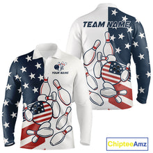Load image into Gallery viewer, Custom American flag Bowling Shirt For Men personalized red, white and blue patriotic bowling shirts NQS10313