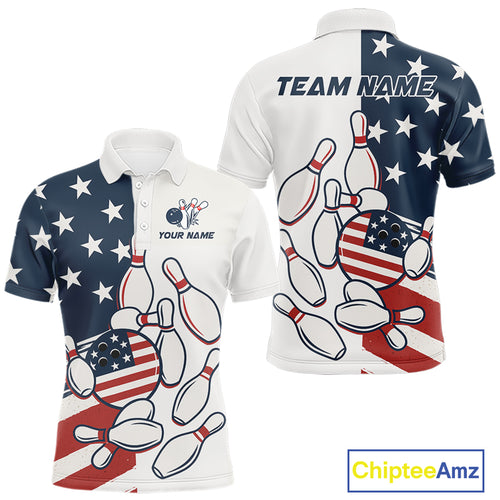 Custom American flag Bowling Shirt For Men personalized red, white and blue patriotic bowling shirts NQS10313