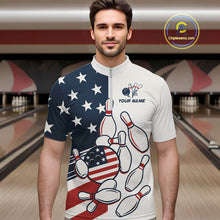 Load image into Gallery viewer, Custom American flag Bowling Shirt For Men personalized red, white and blue patriotic bowling shirts NQS10313