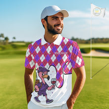 Load image into Gallery viewer, Pink &amp; purple glitter argyle pattern Flamingo Men golf polo shirt Custom weekend forecast golf &amp; wine NQS10325