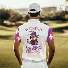 Load image into Gallery viewer, Pink &amp; purple glitter argyle pattern Flamingo Men golf polo shirt Custom weekend forecast golf &amp; wine NQS10325