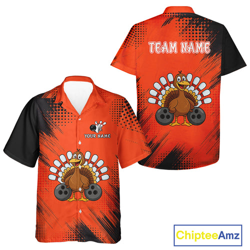 Custom Orange Turkey Bowling Hawaiian Shirt, Thanksgiving Bowling Team Jersey Bowler Outfit NQS10369