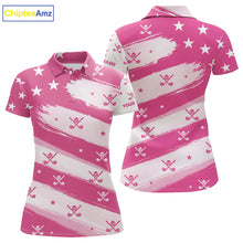 Load image into Gallery viewer, Pink American Flag Women golf polo shirt custom patriotic golf outfits ladies, cool golf gifts NQS10092
