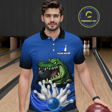 Load image into Gallery viewer, Funny Blue Alligator Bowling Polo, Quarter Zip shirts for Men Custom Team bowling league jersey NQS10630