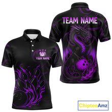 Load image into Gallery viewer, Black And Purple Flame Custom Dragon Bowling Team Shirts For Men, Bowling Uniform Outfit NQS9963