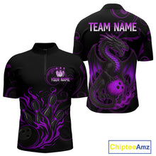 Load image into Gallery viewer, Black And Purple Flame Custom Dragon Bowling Team Shirts For Men, Bowling Uniform Outfit NQS9963