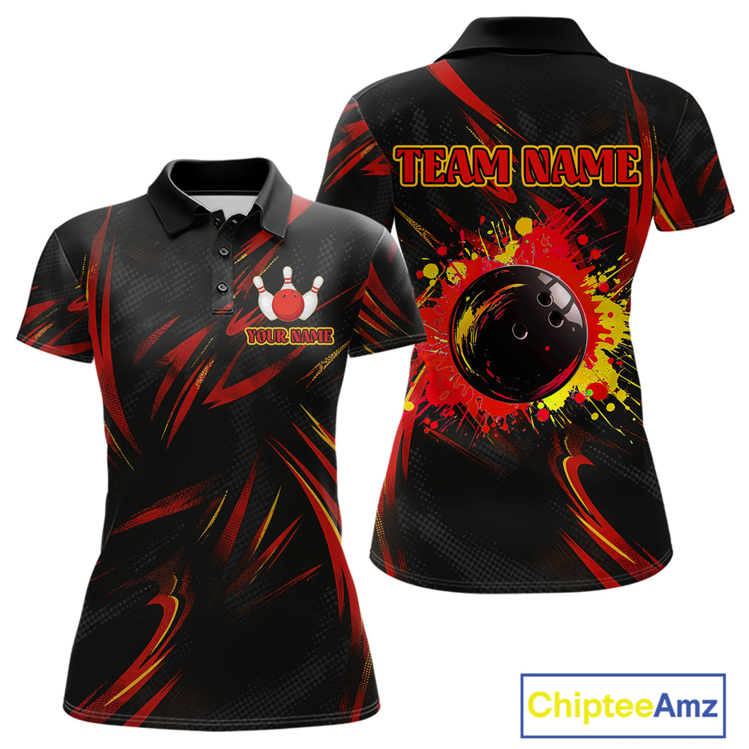 Black and Red Camo Womens Bowling Polo, Quarter Zip shirts custom Bowler Outfits bowling team jerseys NQS10155