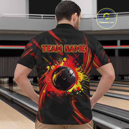 Black and Red Camo Mens Bowling Polo, Quarter Zip shirts custom Bowler Outfits bowling team jerseys NQS10155