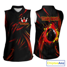 Load image into Gallery viewer, Black and Red Camo Bowling Women sleeveless Polo Shirt custom Bowler Outfits bowling team jerseys NQS10155