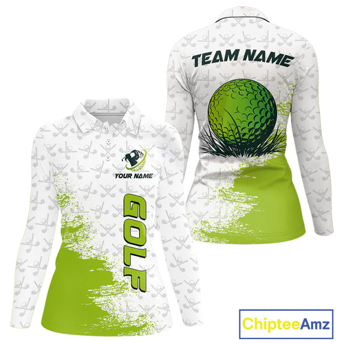 Green and White golf camo Women golf polo shirts custom golf wear for ladies, best golf gifts NQS10170