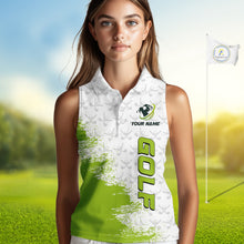 Load image into Gallery viewer, Green and White golf camo Women sleeveless polo shirt custom golf wear for ladies, best golf gifts NQS10170