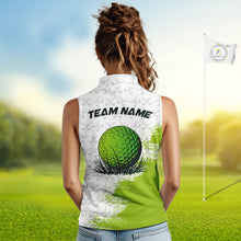 Load image into Gallery viewer, Green and White golf camo Women sleeveless polo shirt custom golf wear for ladies, best golf gifts NQS10170