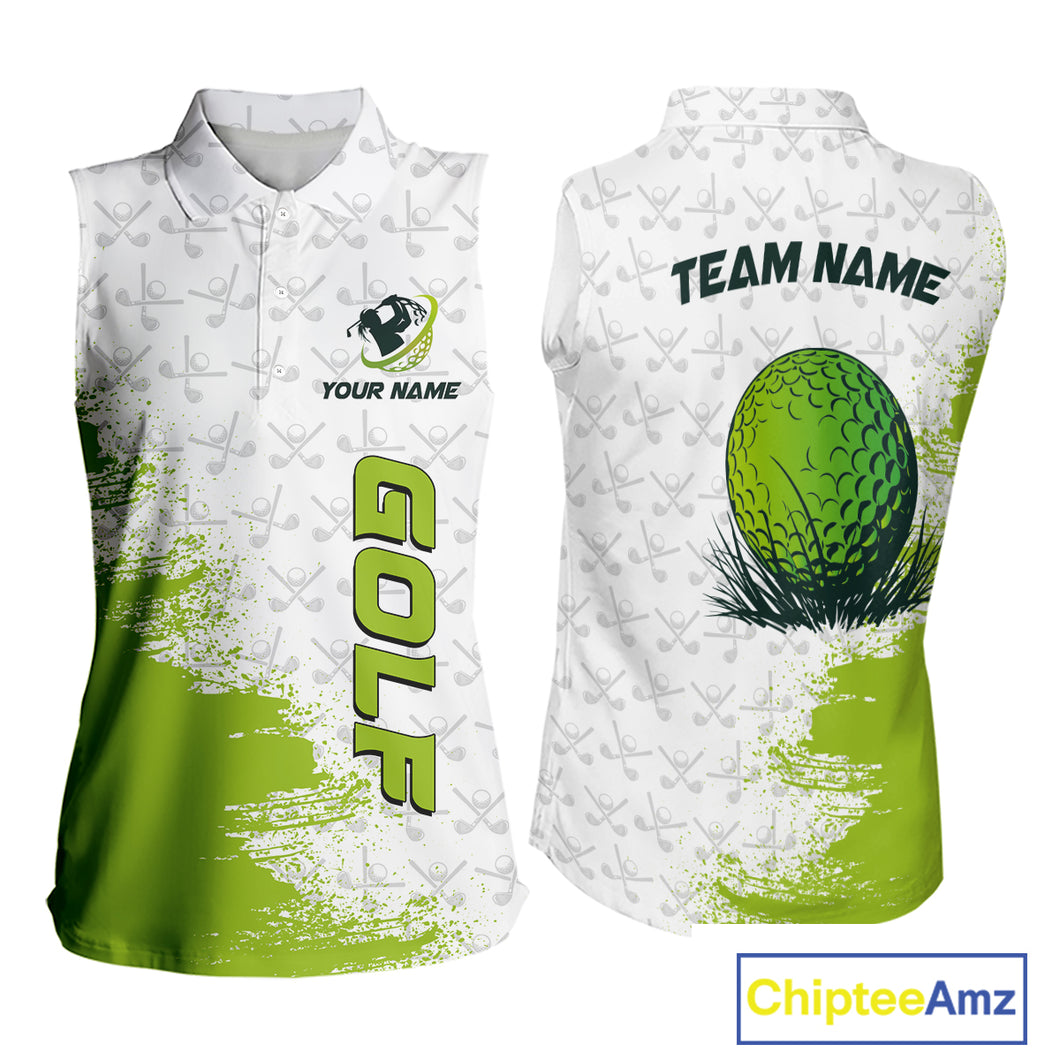 Green and White golf camo Women sleeveless polo shirt custom golf wear for ladies, best golf gifts NQS10170