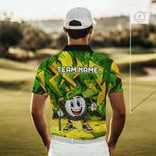 Load image into Gallery viewer, Green and Yellow camo funny golf ball Mens golf polo shirts custom team golf outfits for men NQS10176