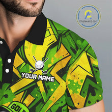 Load image into Gallery viewer, Green and Yellow camo funny golf ball Mens golf polo shirts custom team golf outfits for men NQS10176