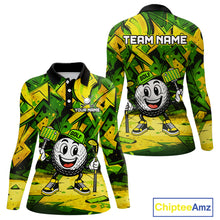 Load image into Gallery viewer, Green and Yellow camo funny golf ball Women golf polo shirts custom team golf outfits for ladies NQS10176