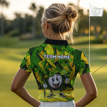 Load image into Gallery viewer, Green and Yellow camo funny golf ball Women golf polo shirts custom team golf outfits for ladies NQS10176