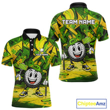 Load image into Gallery viewer, Green and Yellow camo funny golf ball Mens golf polo shirts custom team golf outfits for men NQS10176