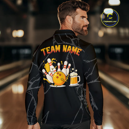 Bowling And Beer Custom Skull Bowling Shirts For Men, Halloween Bowling Outfits NQS10518