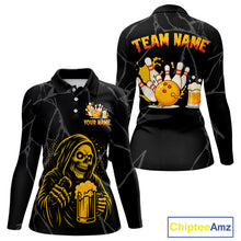 Load image into Gallery viewer, Bowling And Beer Custom Skull Bowling Shirts For Women, Halloween Bowling Outfits NQS10518