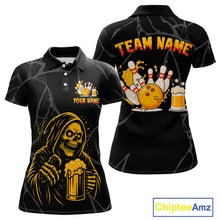 Load image into Gallery viewer, Bowling And Beer Custom Skull Bowling Shirts For Women, Halloween Bowling Outfits NQS10518