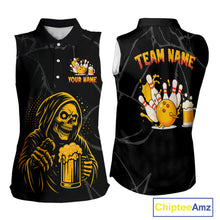 Load image into Gallery viewer, Bowling And Beer Custom Skull Bowling Sleeveless Polo shirt, Halloween Bowling Outfits NQS10518