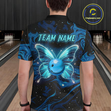 Load image into Gallery viewer, Blue Butterflies Bowling Polo, Quarter-Zip Shirts For Men Custom Team Bowling League Jersey NQS10578