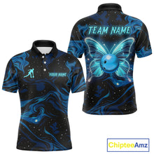 Load image into Gallery viewer, Blue Butterflies Bowling Polo, Quarter-Zip Shirts For Men Custom Team Bowling League Jersey NQS10578
