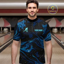 Load image into Gallery viewer, Blue Butterflies Bowling Polo, Quarter-Zip Shirts For Men Custom Team Bowling League Jersey NQS10578