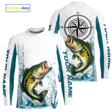 Load image into Gallery viewer, Largemouth Bass fishing compass Custom name sun protection Bass fishing tournament shirts NQS10582