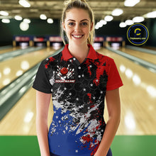 Load image into Gallery viewer, Red, White and Blue Camo Bowling Polo, Quarter Zip shirts for Women Custom Patriotic Gift For Bowlers NQS10589