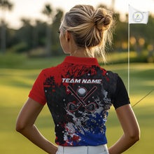 Load image into Gallery viewer, Red, White and Blue Golf Polo shirts for Women Custom Patriotic Gift For Golfers, Ladies golf outfit NQS10590