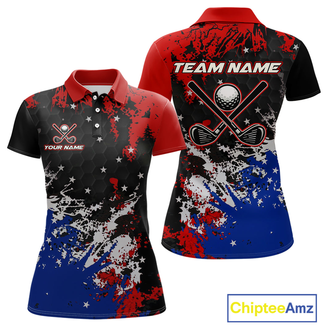 Red, White and Blue Golf Polo shirts for Women Custom Patriotic Gift For Golfers, Ladies golf outfit NQS10590