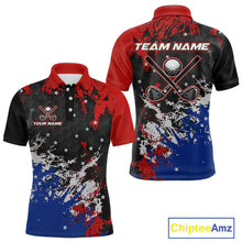 Load image into Gallery viewer, Red, White and Blue Golf Polo shirts for Men Custom Patriotic Gift For Golfers, Mens golf outfit NQS10590