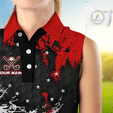 Load image into Gallery viewer, Red, White and Blue Women Sleeveless polo shirt Custom Patriotic Gift For Golfers, Ladies golf outfit NQS10590